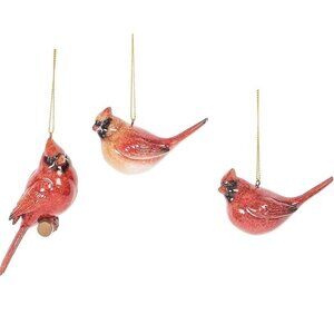 Set Of‎ 3 Gallerie II Cardinal Bird Hanging Christmas Ornaments With Gold String